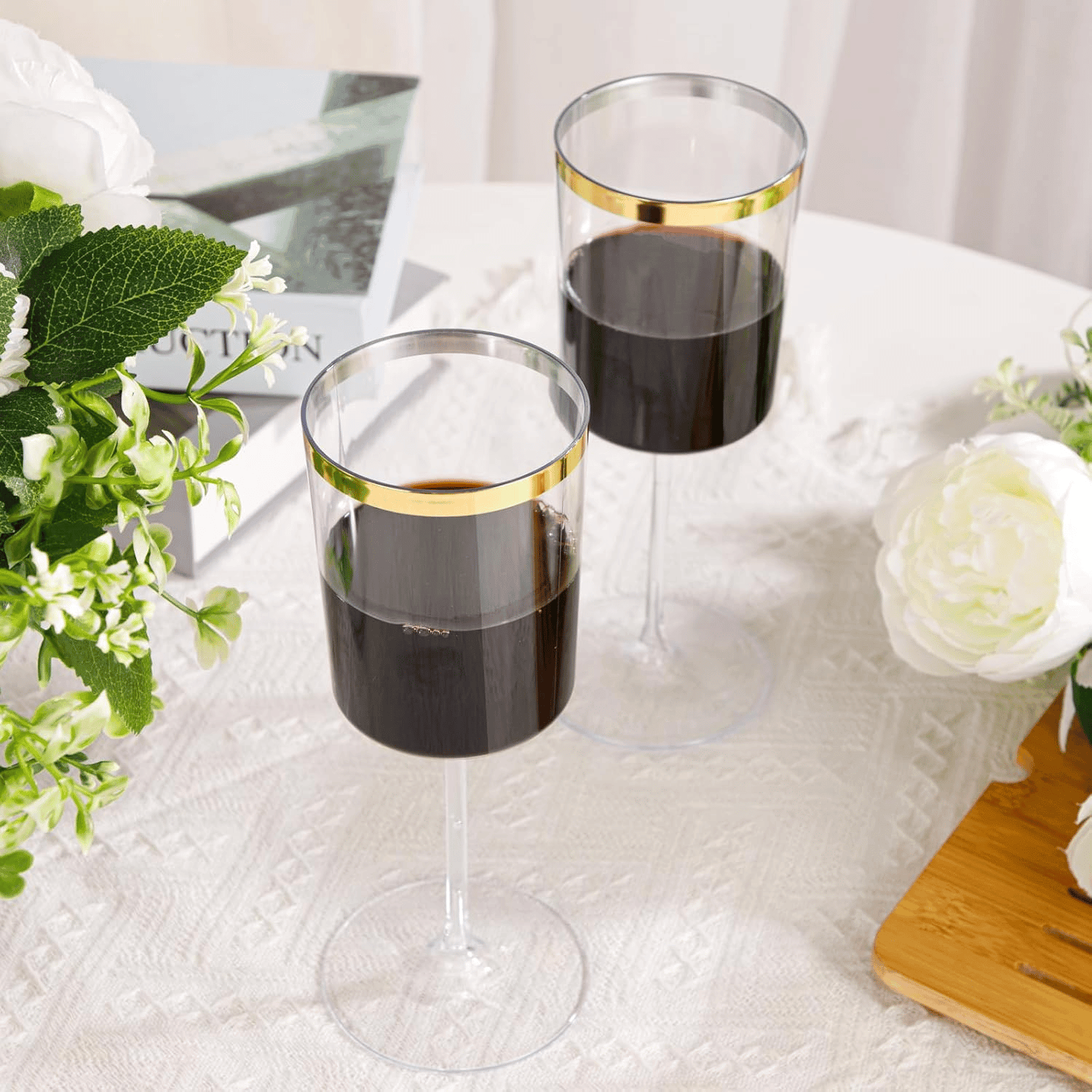 Square Gold Stemmed Plastic Wine Glasses, Large Capacity (14 oz) — view 8