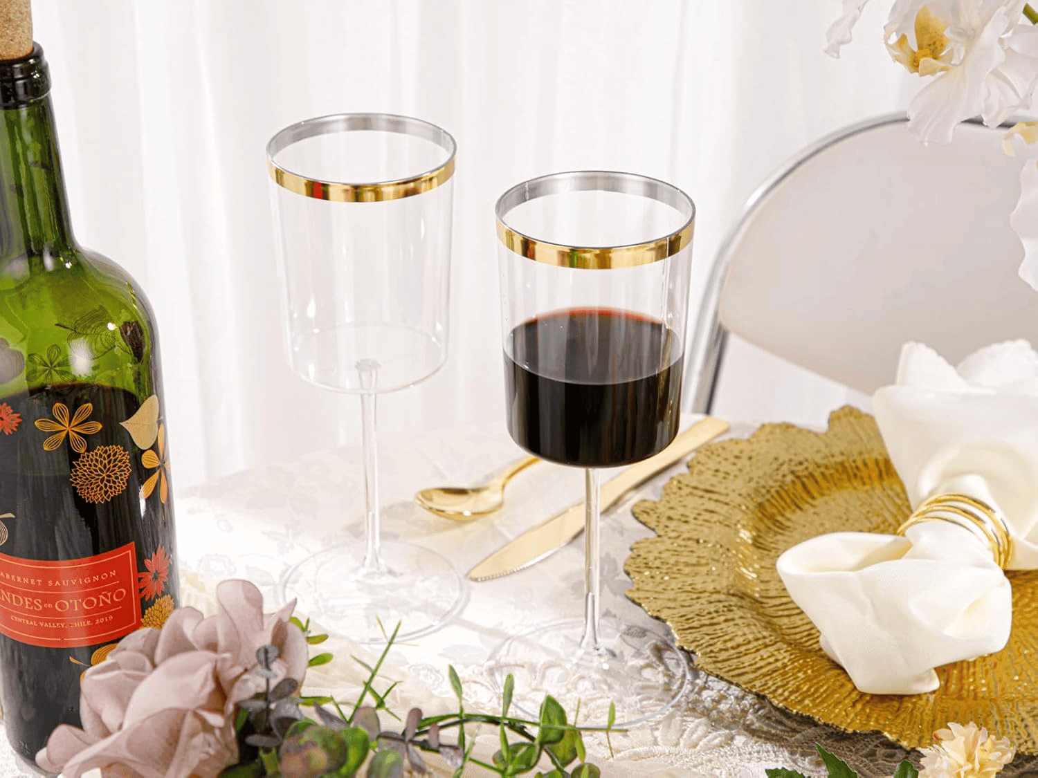 Square Gold Stemmed Plastic Wine Glasses, Large Capacity (14 oz) — view 10