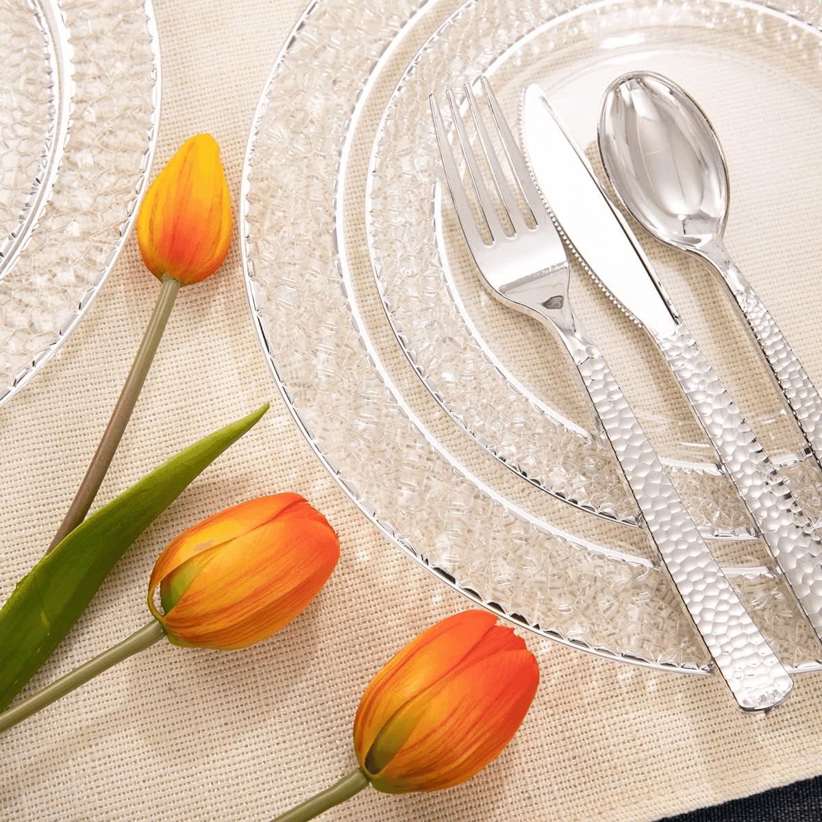 Silver Rim Plastic Plates & Silverware Set (150 Pieces) — view 5