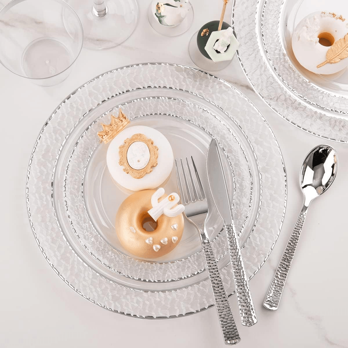 Silver Rim Plastic Plates & Silverware Set (150 Pieces) — view 6