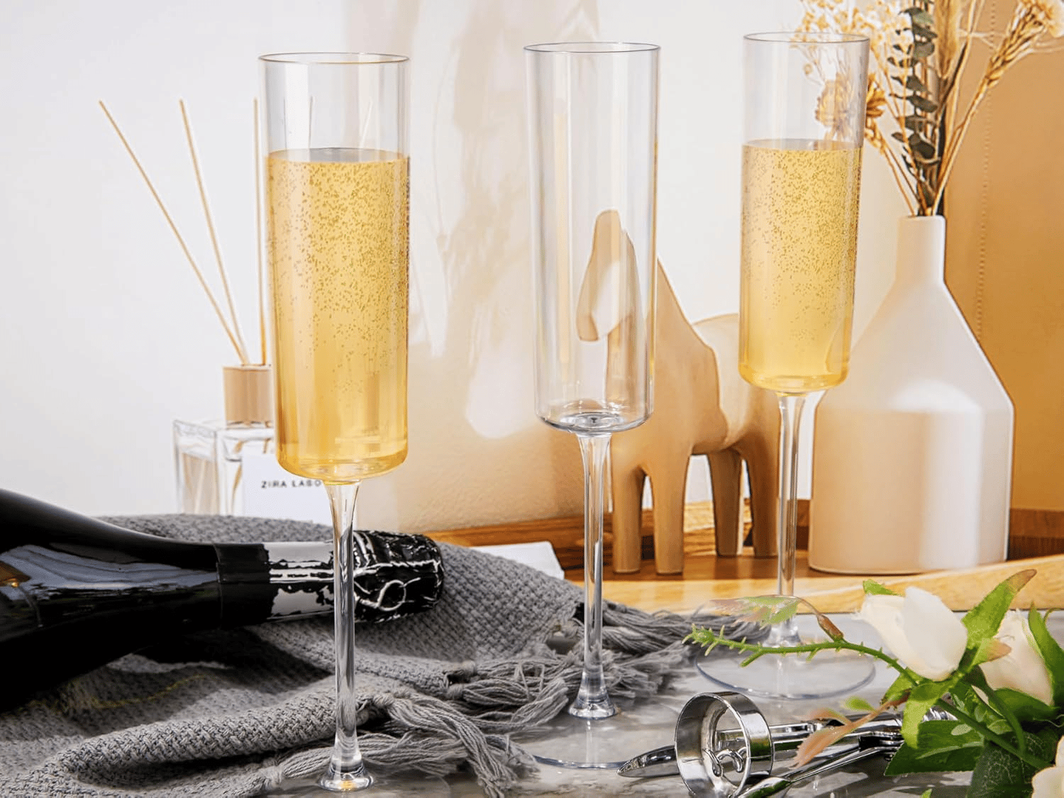 Clear Square Plastic Toasting Glasses, Tall and Slender Stem (6 oz) — view 9