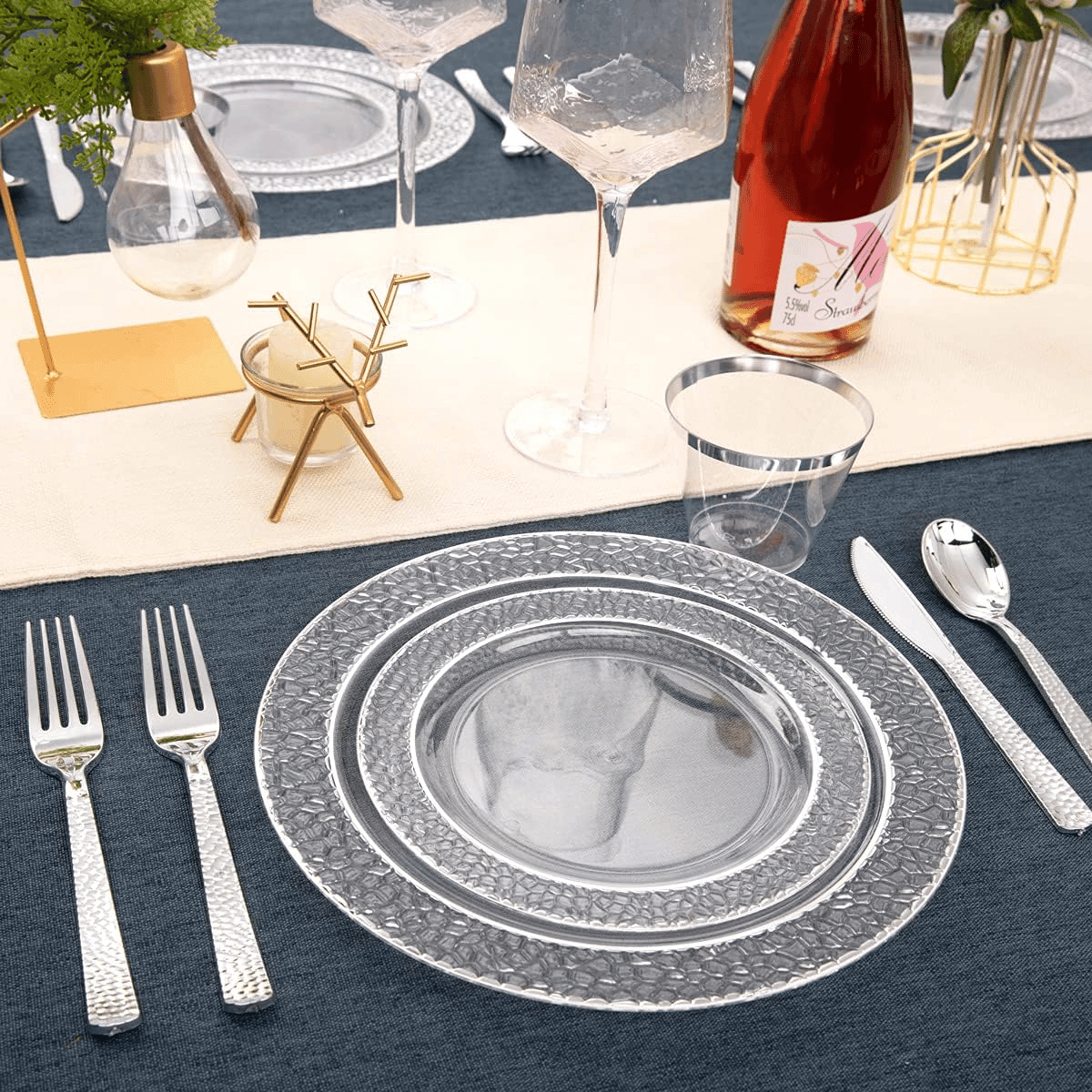 Silver Rim Plastic Plates & Silverware Set (150 Pieces) — view 8