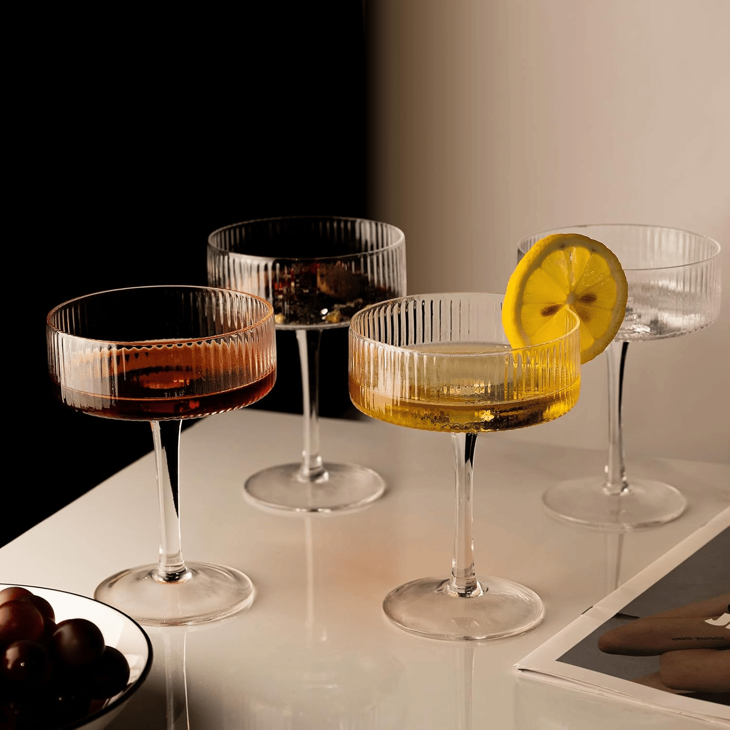 Vintage Ribbed Martini Classic Coupe Glasses, Elegant Design (10 oz) — view 10