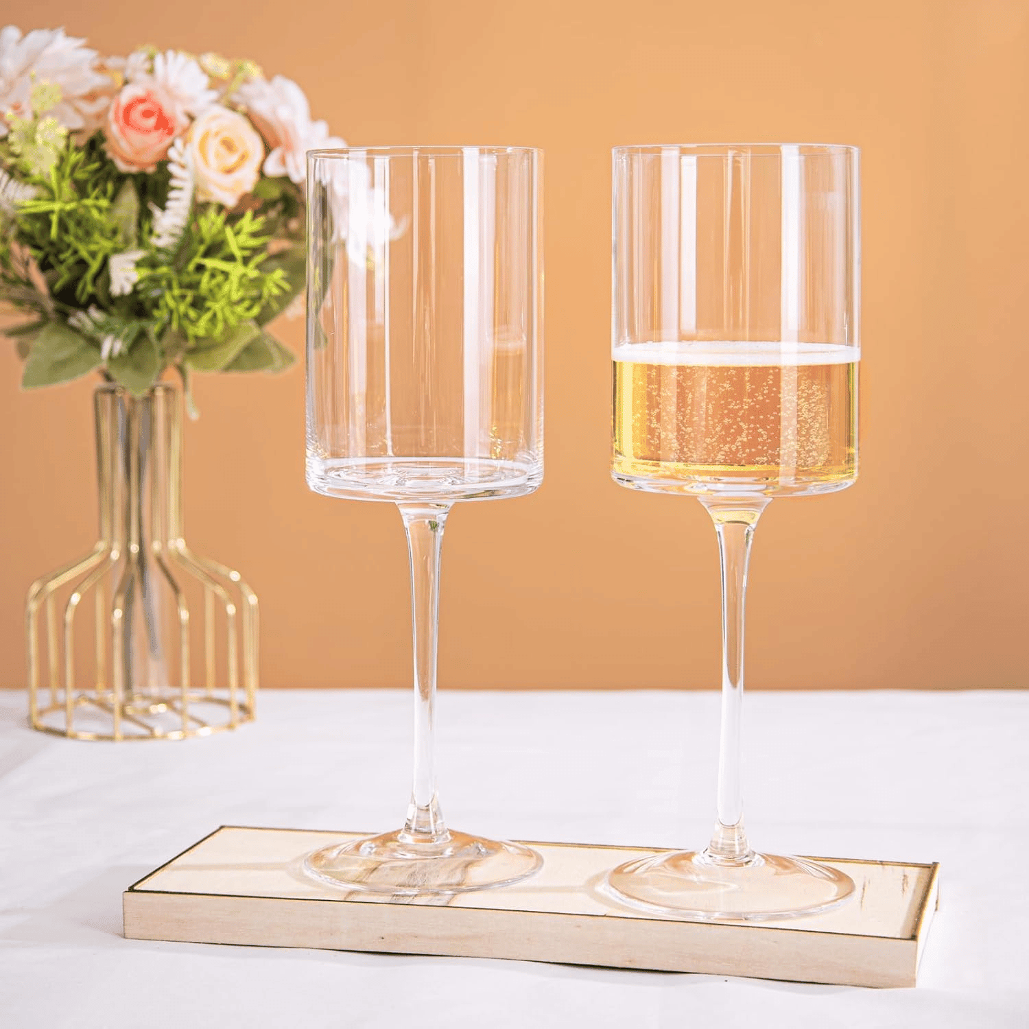 Square Crystal Wine Glasses, Long Stem, Dishwasher Safe (14 oz) — view 9