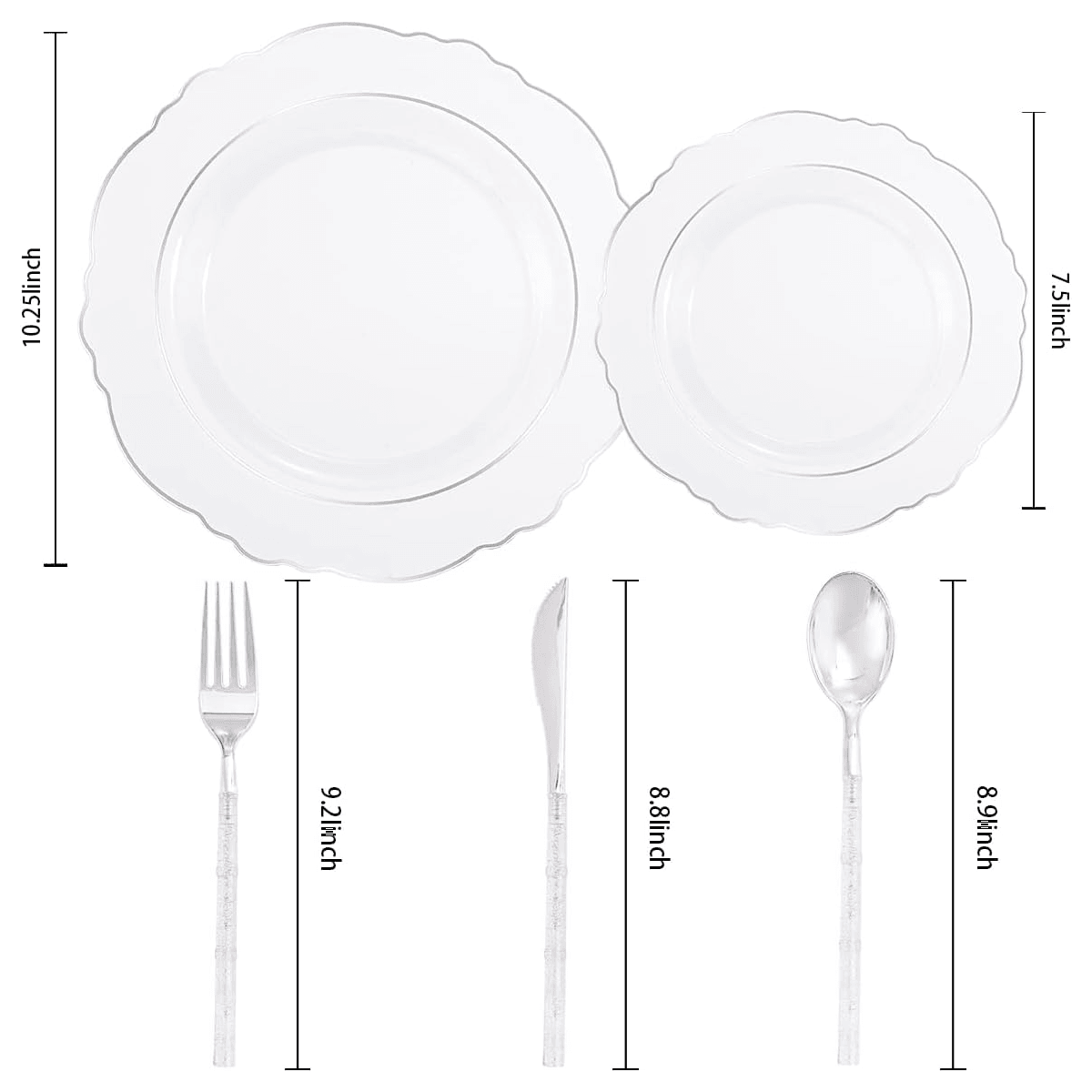 Clear & Silver Baroque Plates with Bamboo Cutlery Set (150 Pieces) — view 3