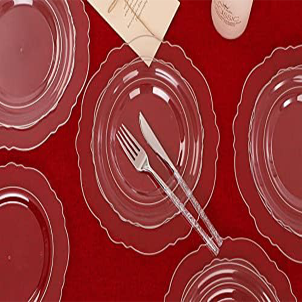 Clear & Silver Baroque Plates with Bamboo Cutlery Set (150 Pieces) — view 4