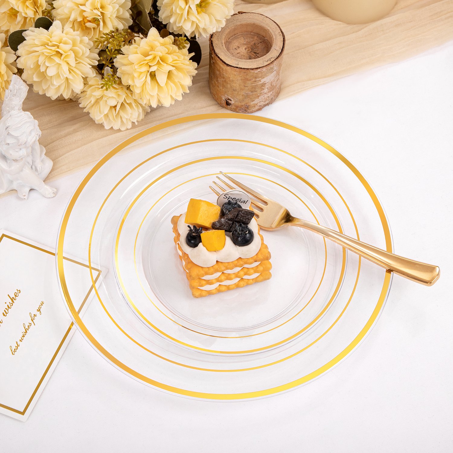 Clear And Gold Elegant Plastic Plates — view 3