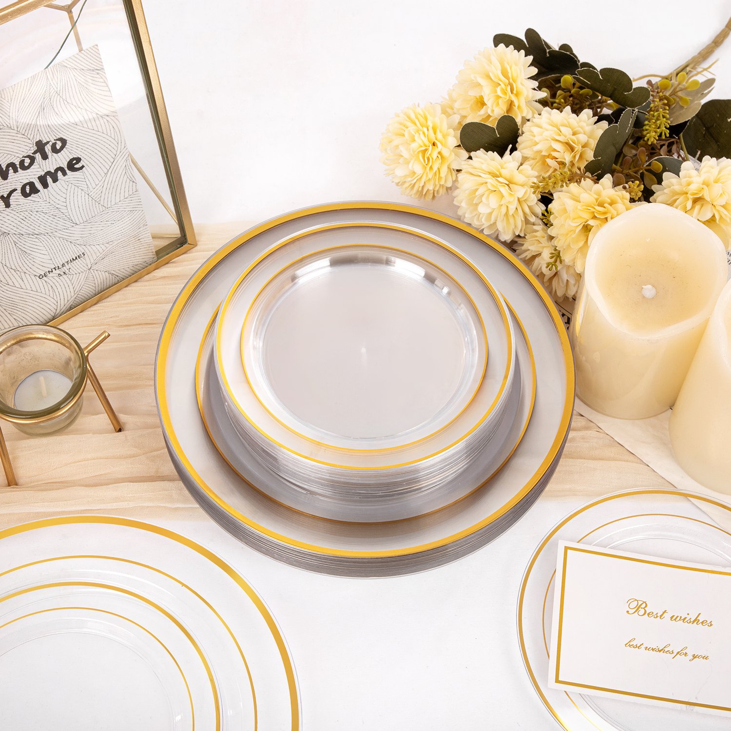 Clear And Gold Elegant Plastic Plates — view 5