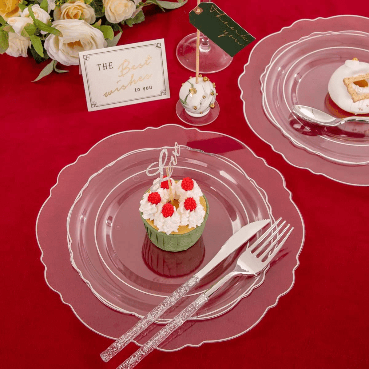 Clear & Silver Baroque Plates with Bamboo Cutlery Set (150 Pieces) — view 7
