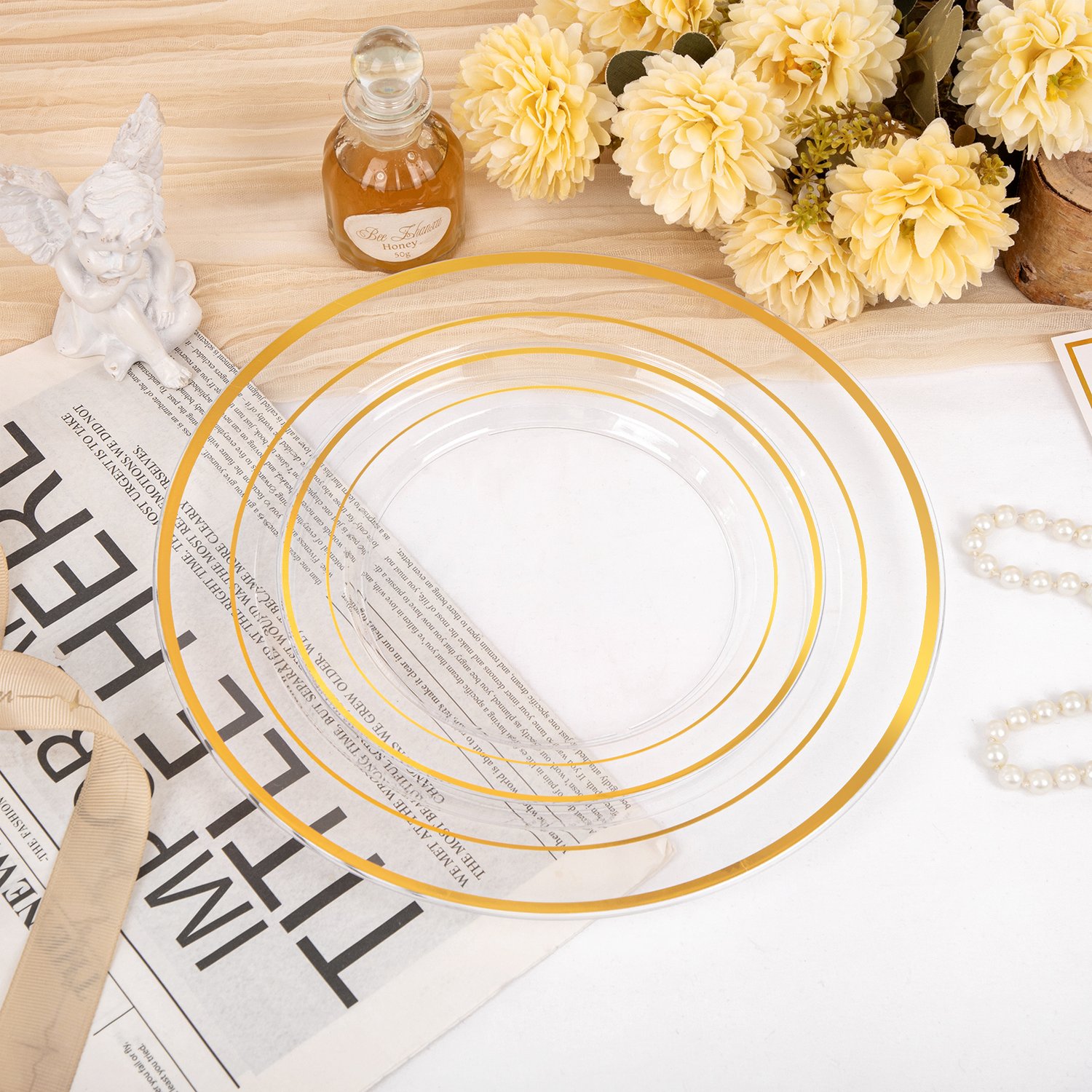 Clear And Gold Elegant Plastic Plates — view 6