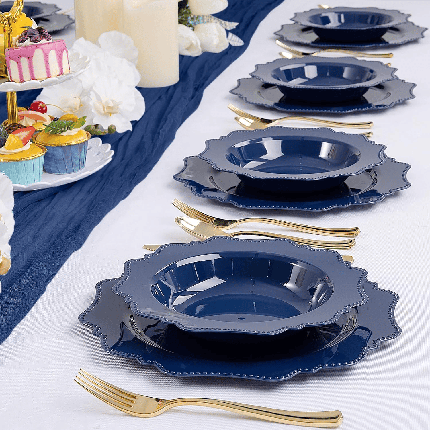 Navy Blue Plastic Party Bowls () 12 Oz Disposable Soup/Salad Bowl — view 8