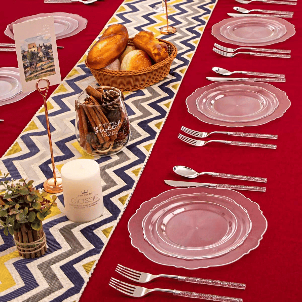 Clear & Silver Baroque Plates with Bamboo Cutlery Set (150 Pieces) — view 9