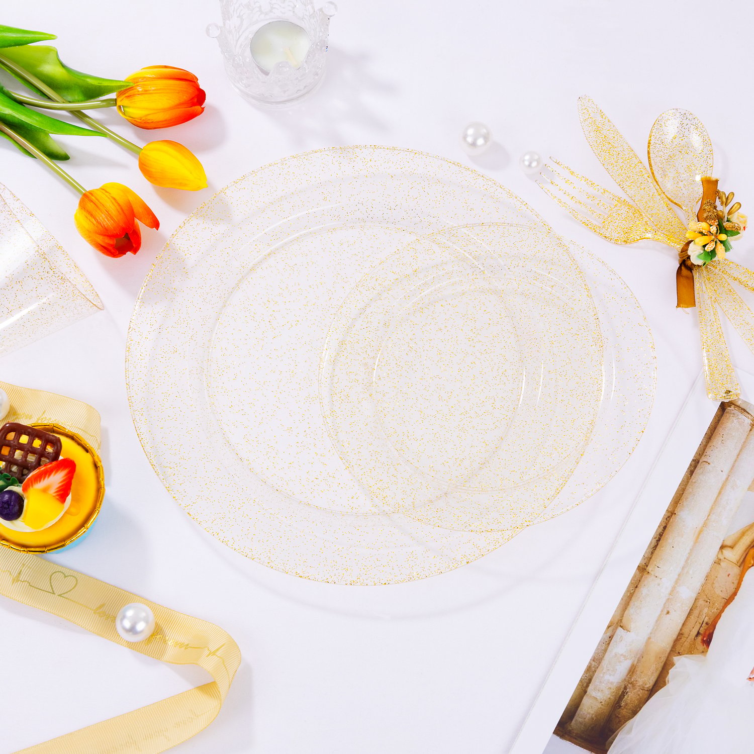 Clear And Gold Elegant Plastic Plates — view 10