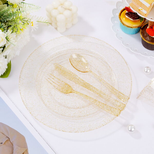 Clear And Gold Elegant Plastic Plates — view 13