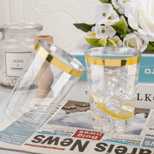 Gold Rim Plastic Cups — view 8