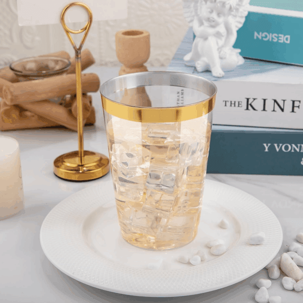 Gold Rim Plastic Cups — view 9