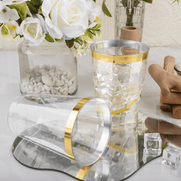 Gold Rim Plastic Cups — view 10