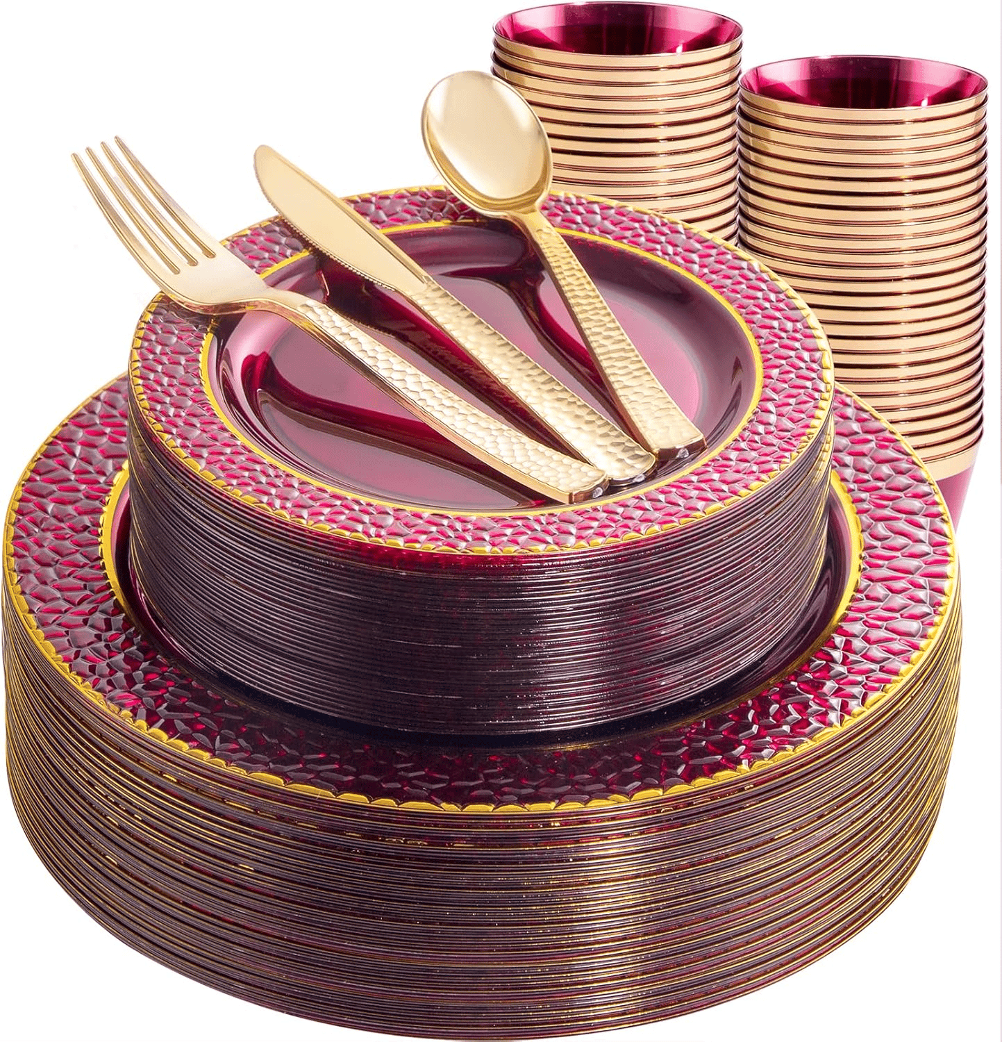Red & Gold Clear Plates & Silverware Set (150 Pieces) — view 1