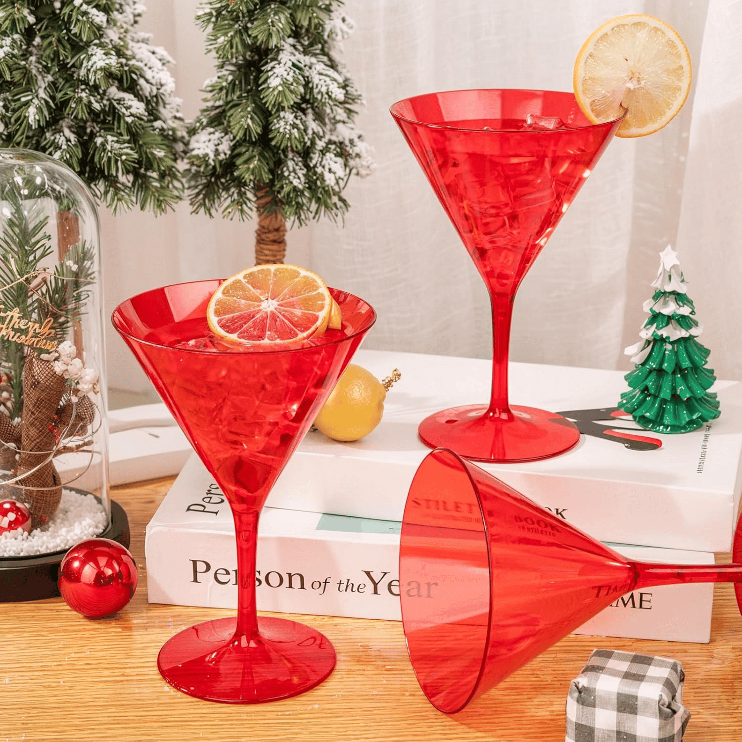 Red Liacere Martini Glasses Set of 6-11 oz Plastic Martini Cocktail Glasses with Stem-Reusable Cocktail Glasses for Bar,Margarita,Whiskey,Gin,Tequila,BPA-Free — view 6