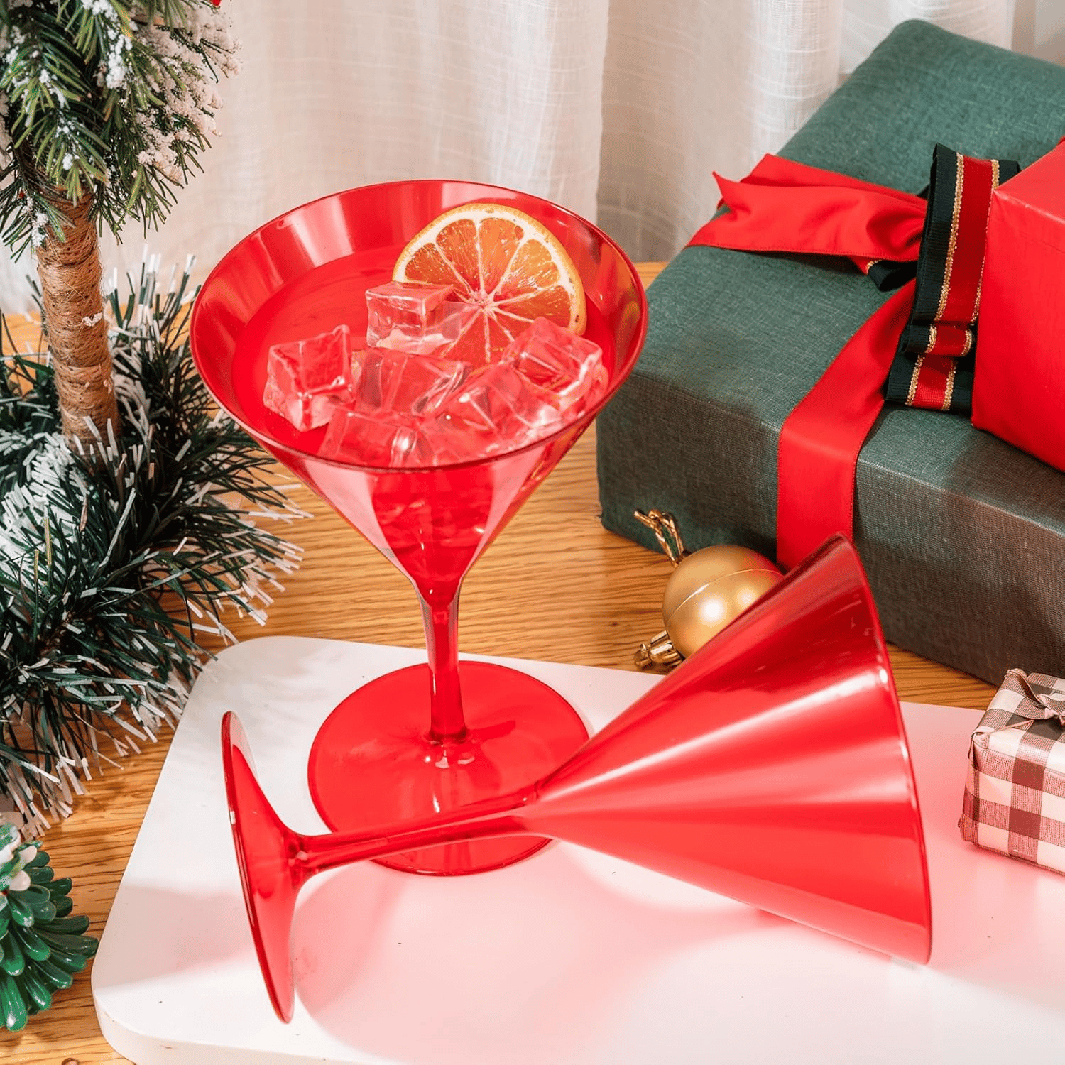 Red Liacere Martini Glasses Set of 6-11 oz Plastic Martini Cocktail Glasses with Stem-Reusable Cocktail Glasses for Bar,Margarita,Whiskey,Gin,Tequila,BPA-Free — view 9