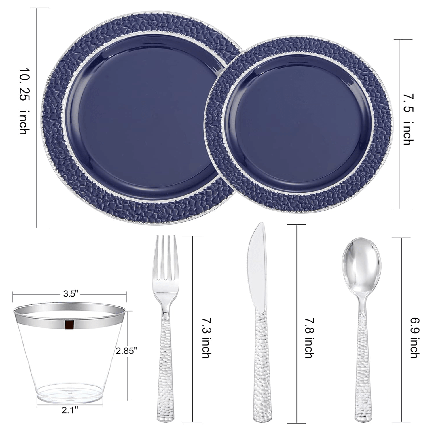 Blue And Silver Disposable Plastic Plates (150 Pieces) — view 3