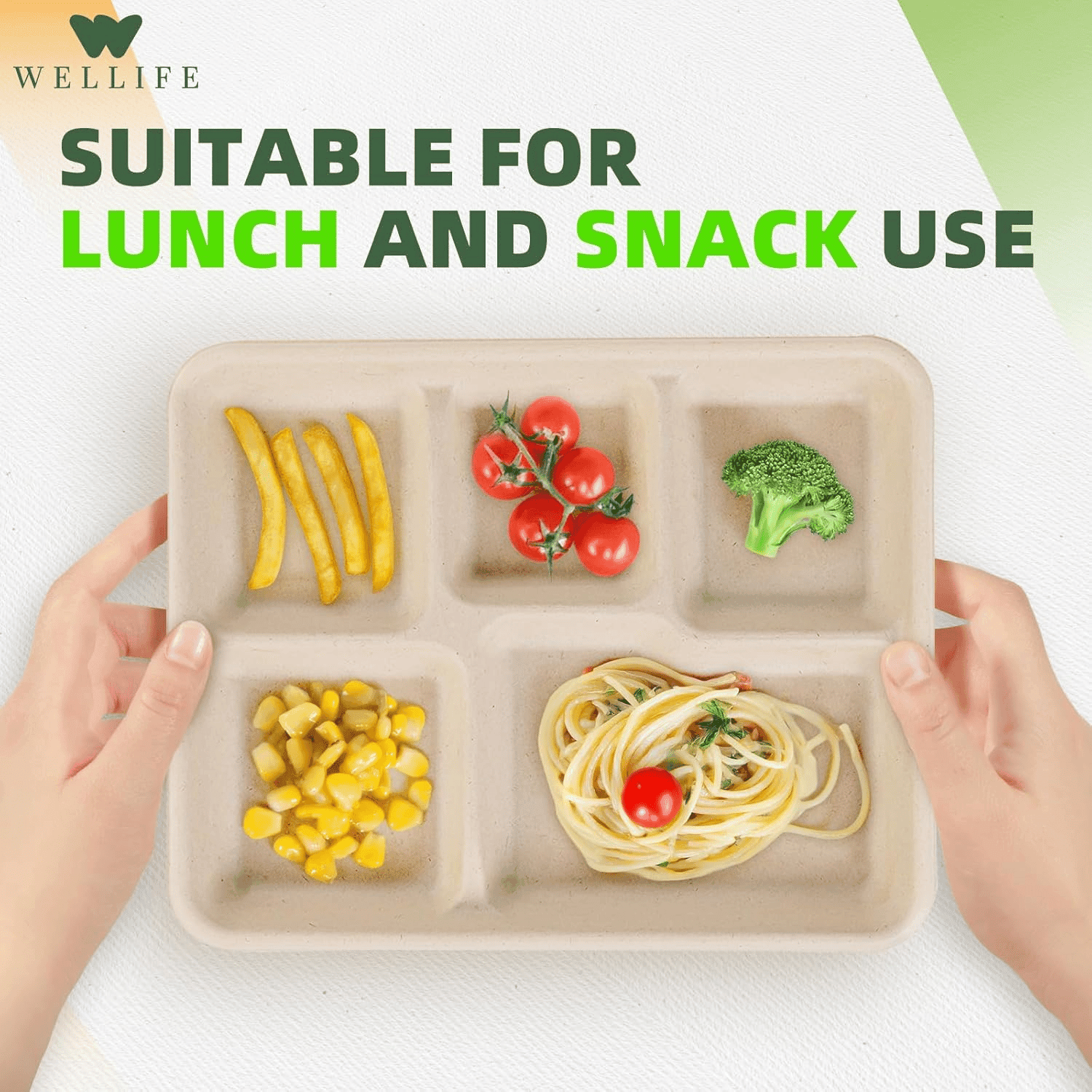 Natural 100% Compostable 5 Compartment Paper Plates — view 3