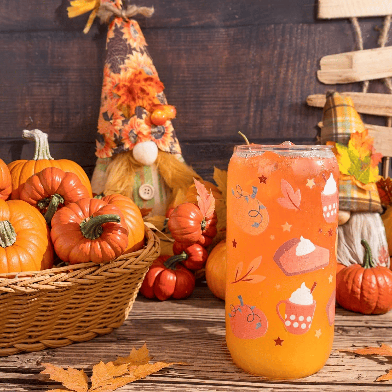 Pumpkin Print Can Shaped Cups with Lids & Straws (16 oz, 20 Pack) — view 9