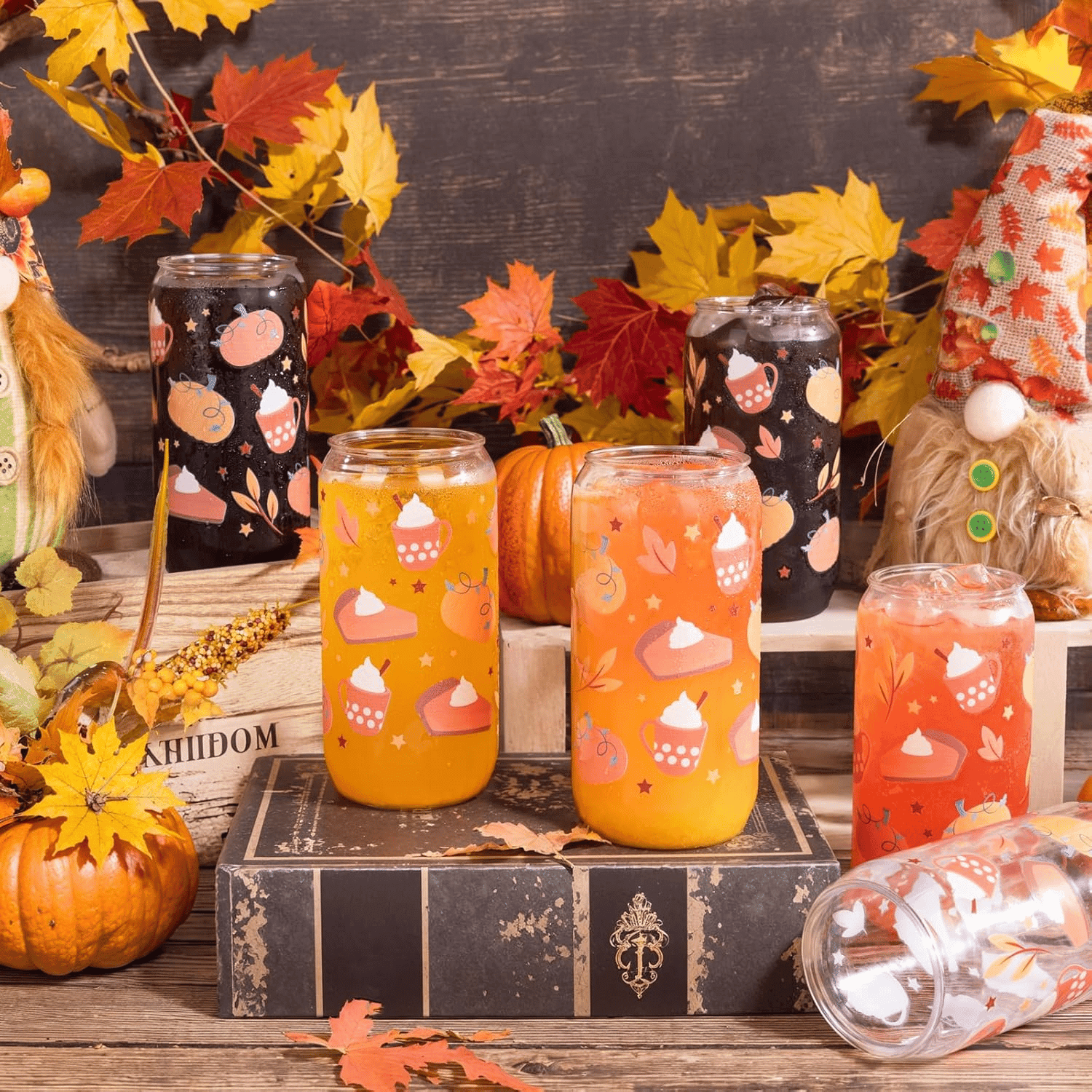Pumpkin Print Can Shaped Cups with Lids & Straws (16 oz, 20 Pack) — view 10