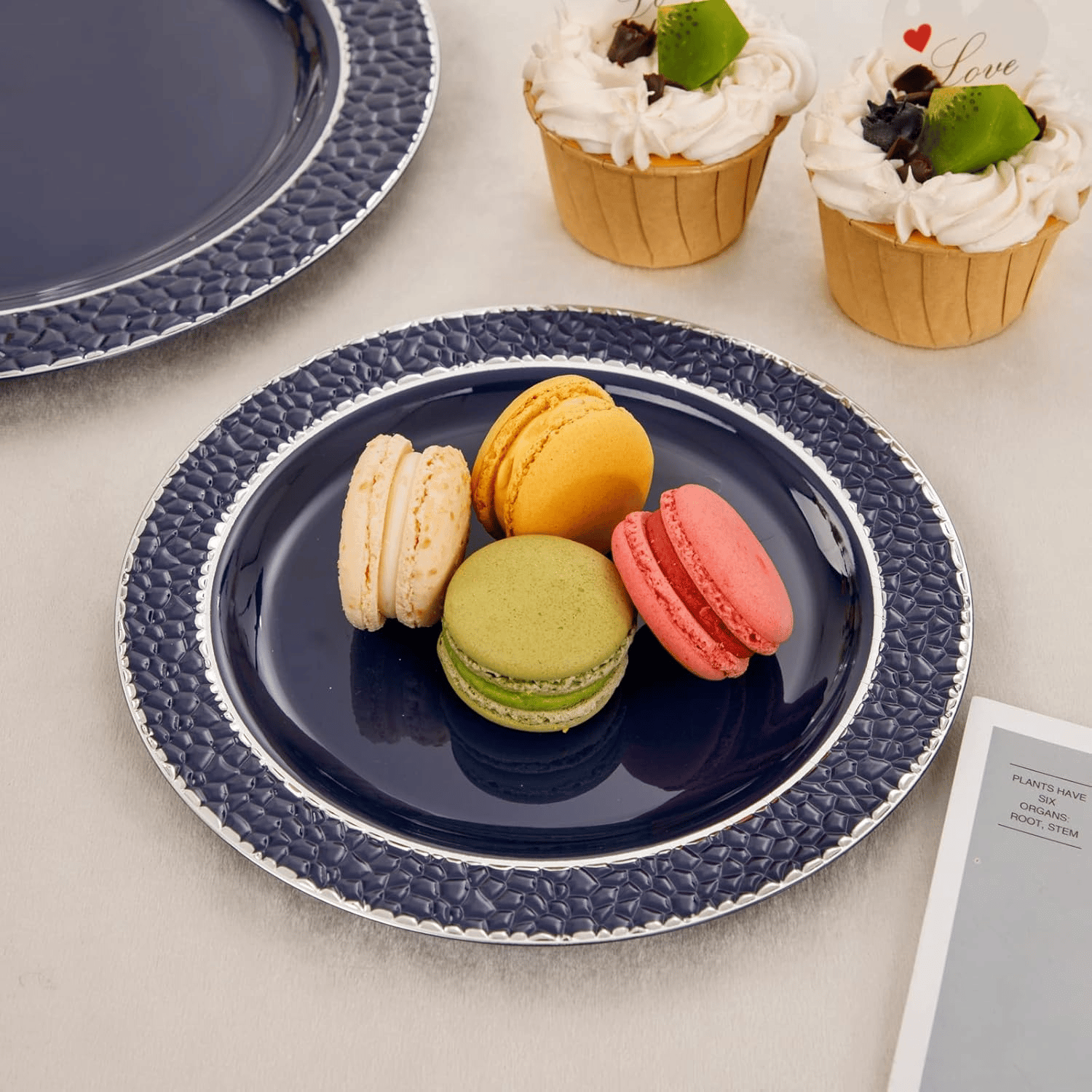 Blue And Silver Disposable Plastic Plates (150 Pieces) — view 6