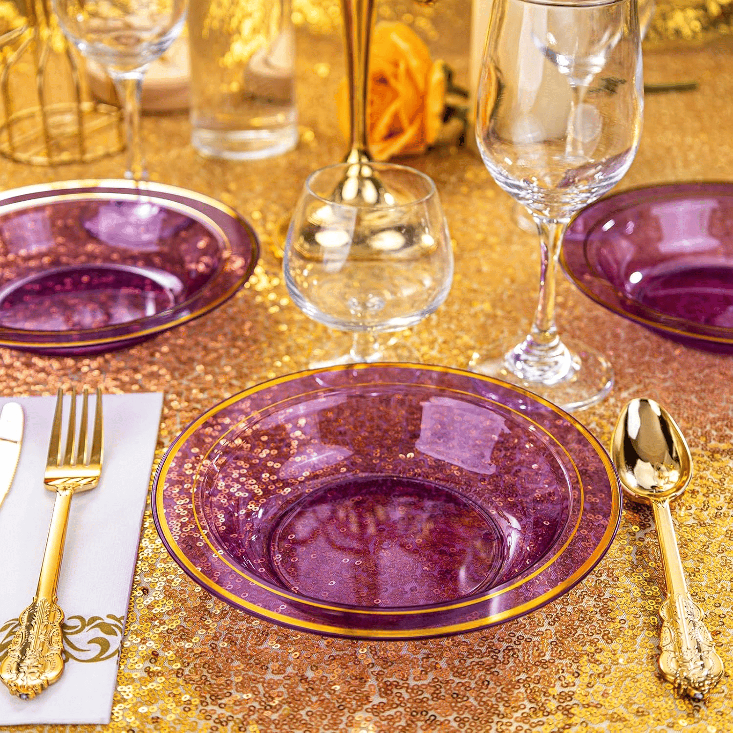 Purple Plastic Bowls with Gold Rim — view 8