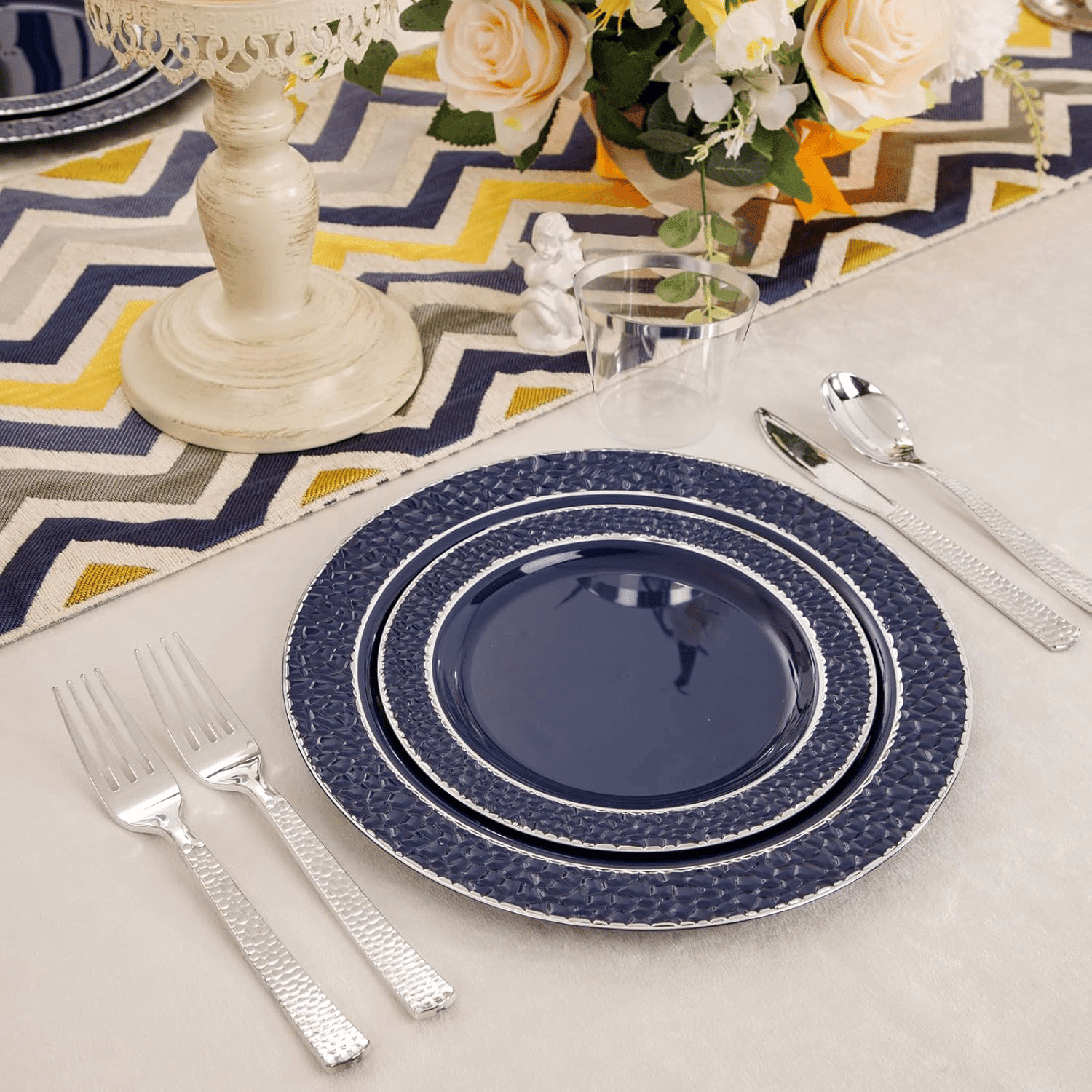 Blue And Silver Disposable Plastic Plates (150 Pieces) — view 8