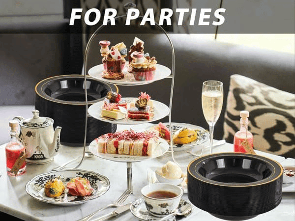 Black Plastic Bowls with Gold Rim — view 9