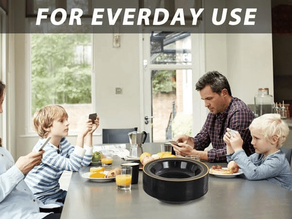 Black Plastic Bowls with Gold Rim — view 10