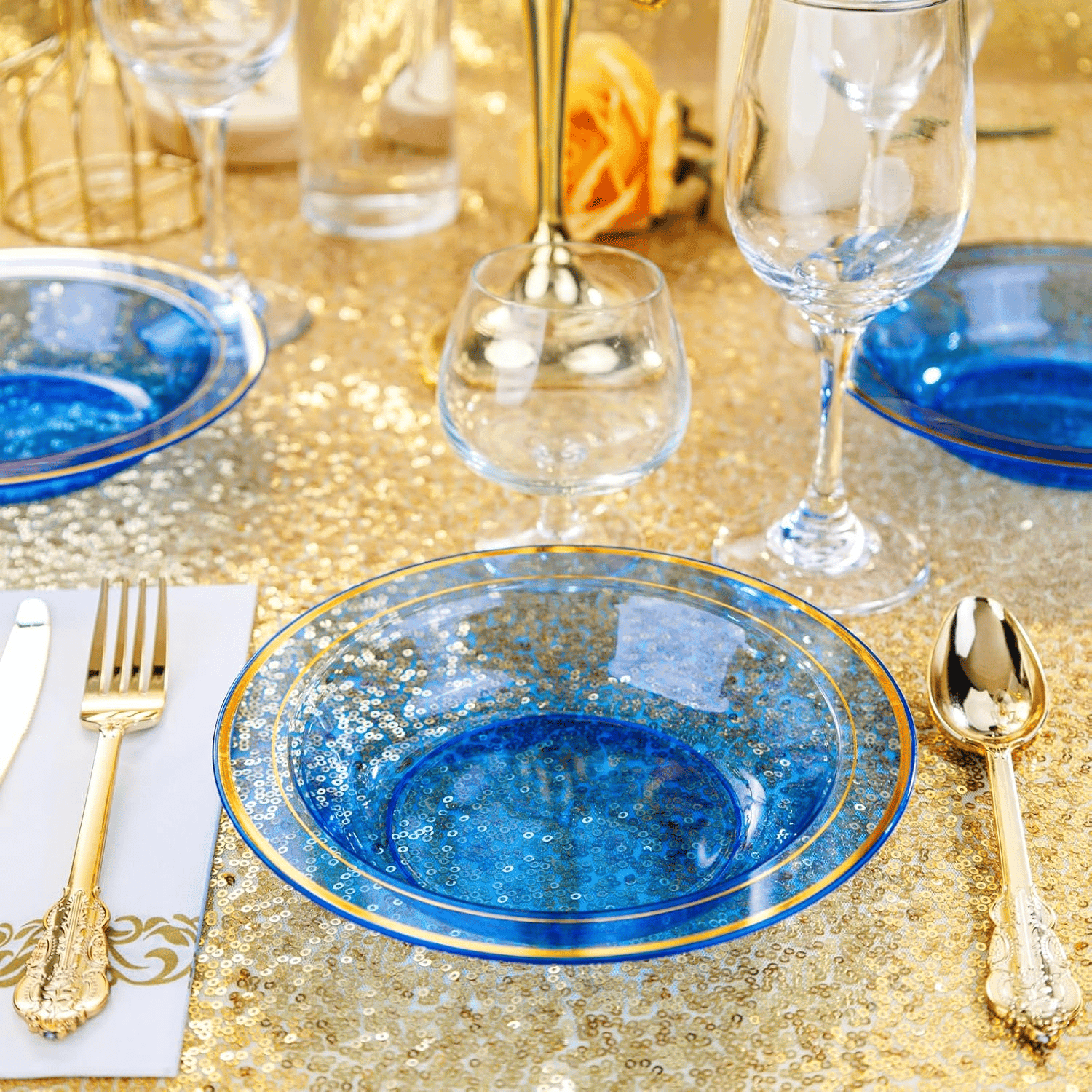 Blue Plastic Bowls with Gold Rim — view 8