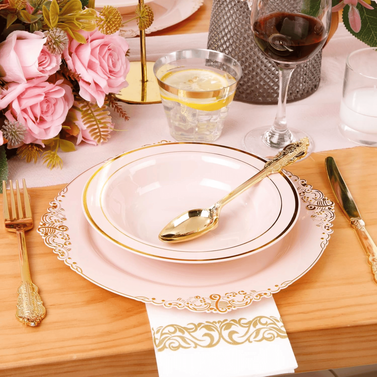 Pink Plastic Bowls with Gold Rim — view 8