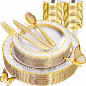 Clear And Gold Disposable Plastic Plates (150 Pieces) — view 1