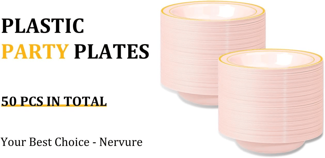 Pink Plastic Bowls with Gold Rim — view 10