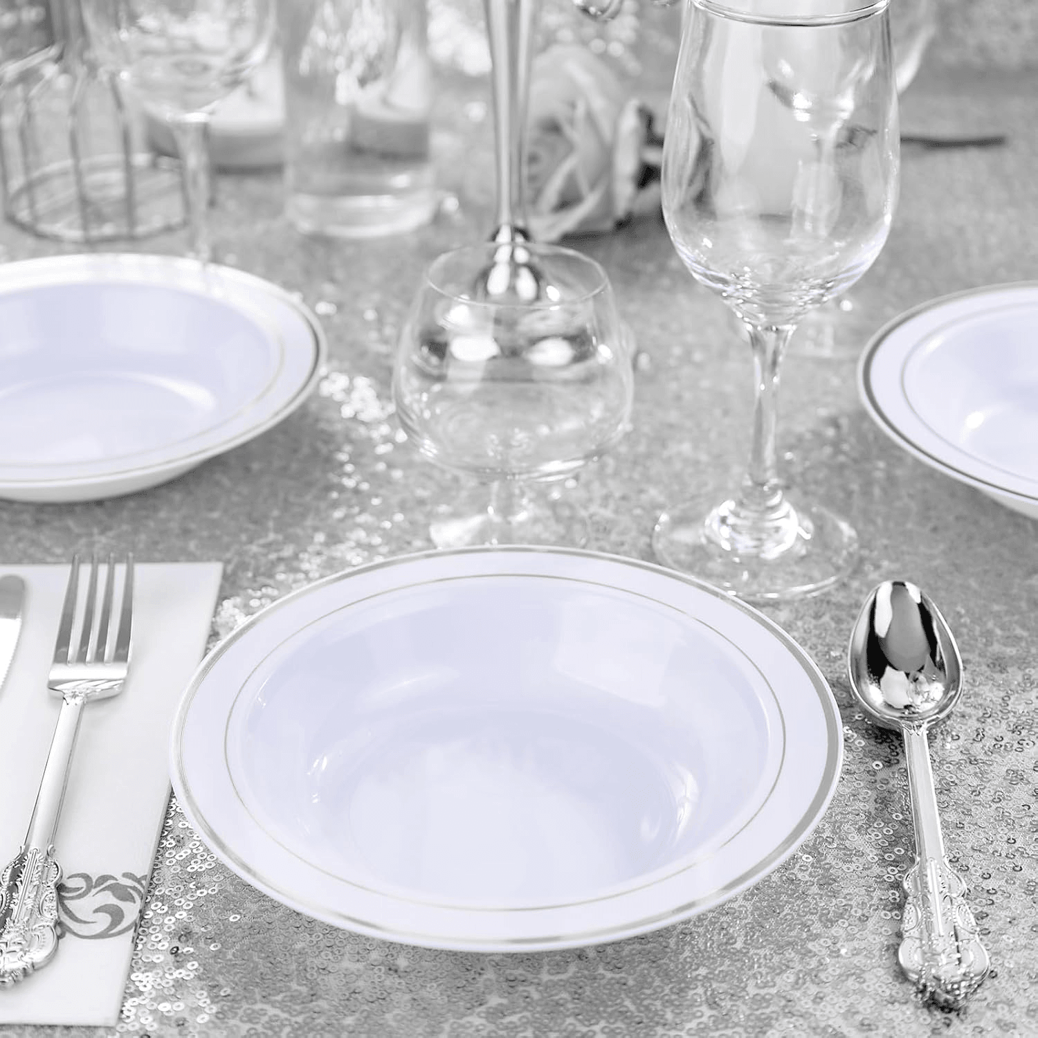 Silver Plastic Bowls with Gold Rim — view 8
