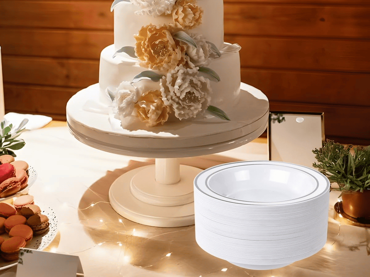 Silver Plastic Bowls with Gold Rim — view 9