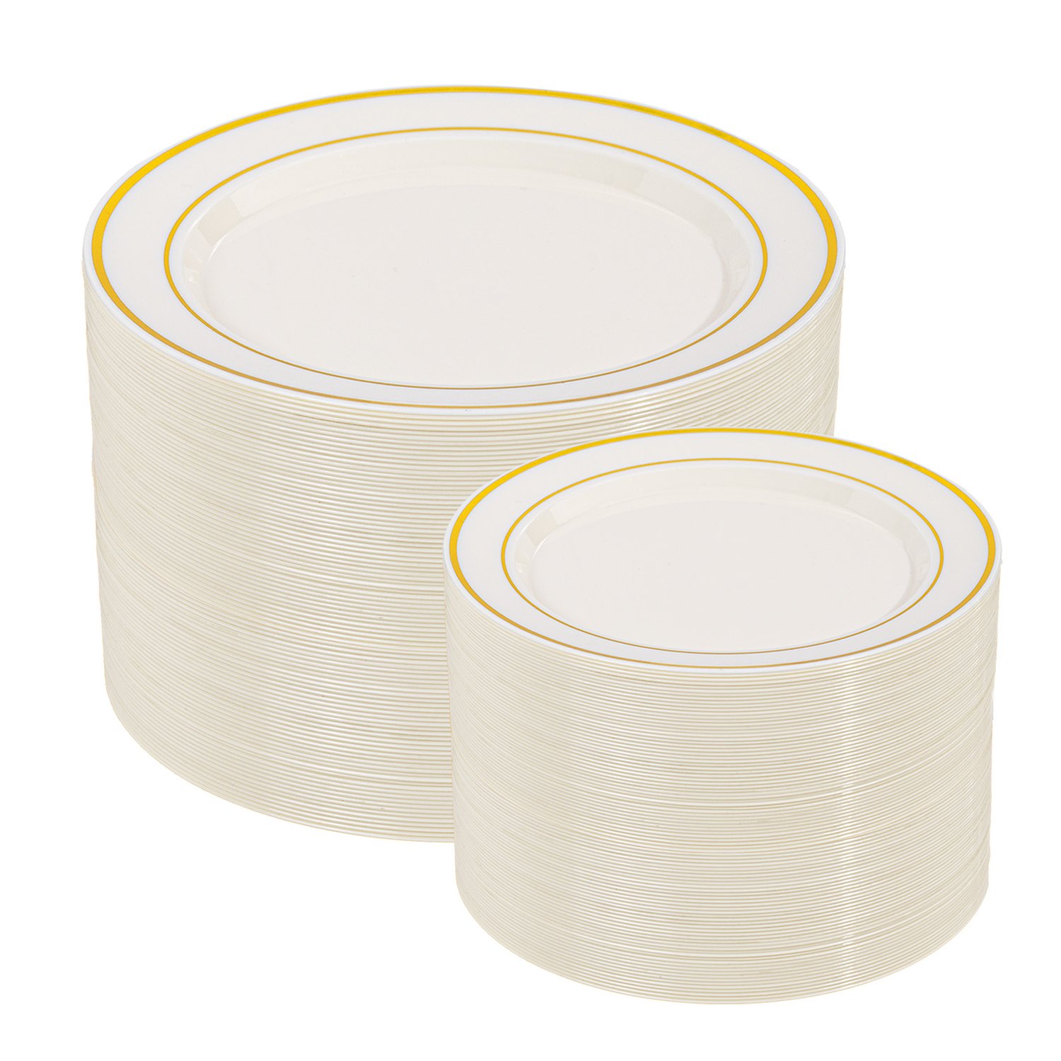 Ivory Gold Elegant Plastic Plates (200 Pieces) — view 1