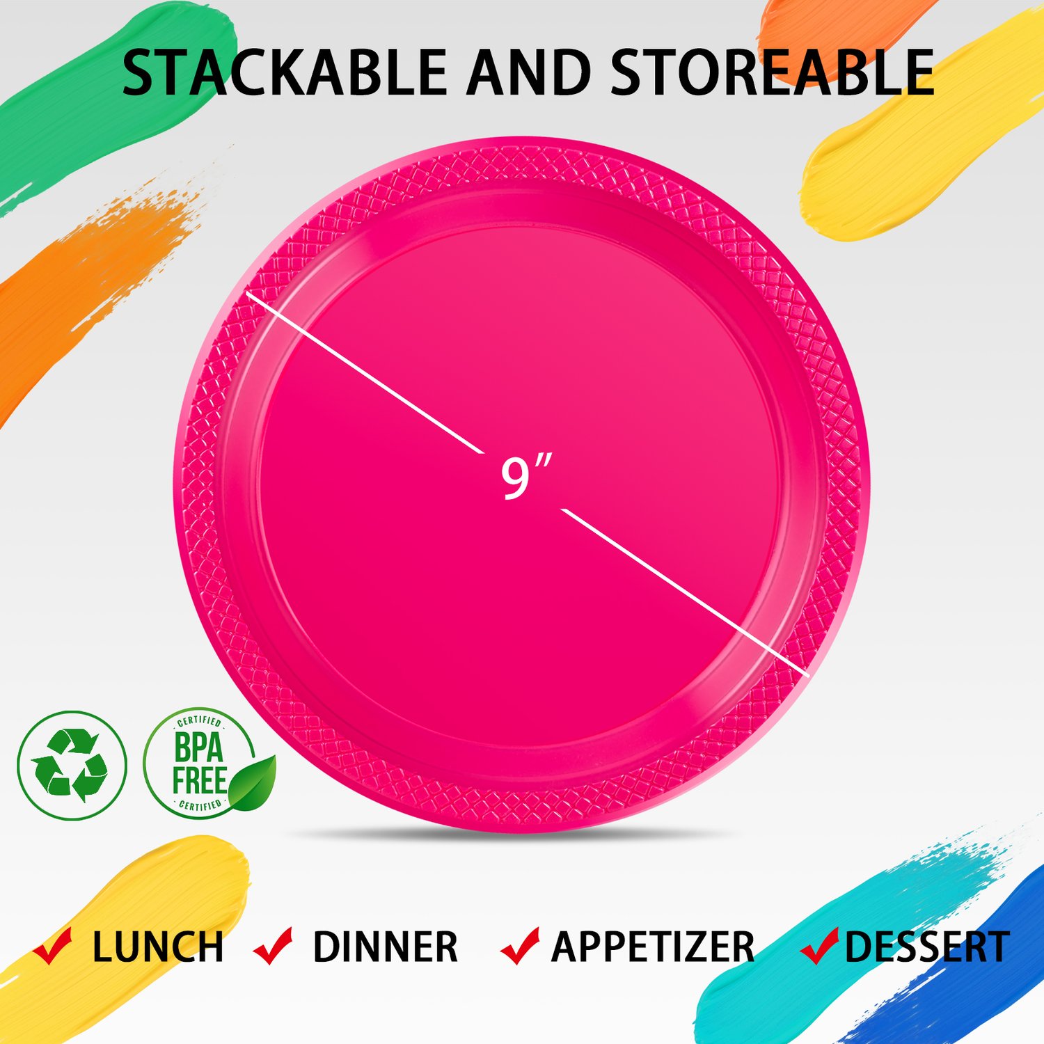 Hot Pink 10inch Disposable Dinner Plates for Party (150 Pieces) — view 2