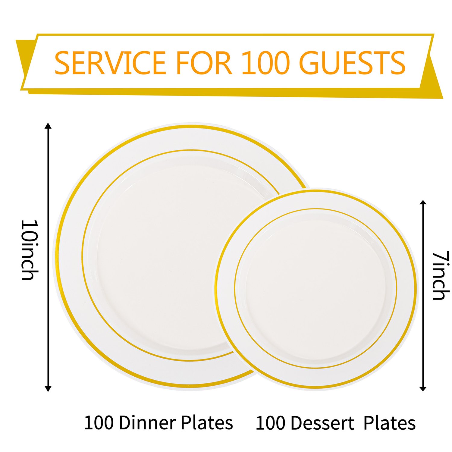 Ivory Gold Elegant Plastic Plates (200 Pieces) — view 2