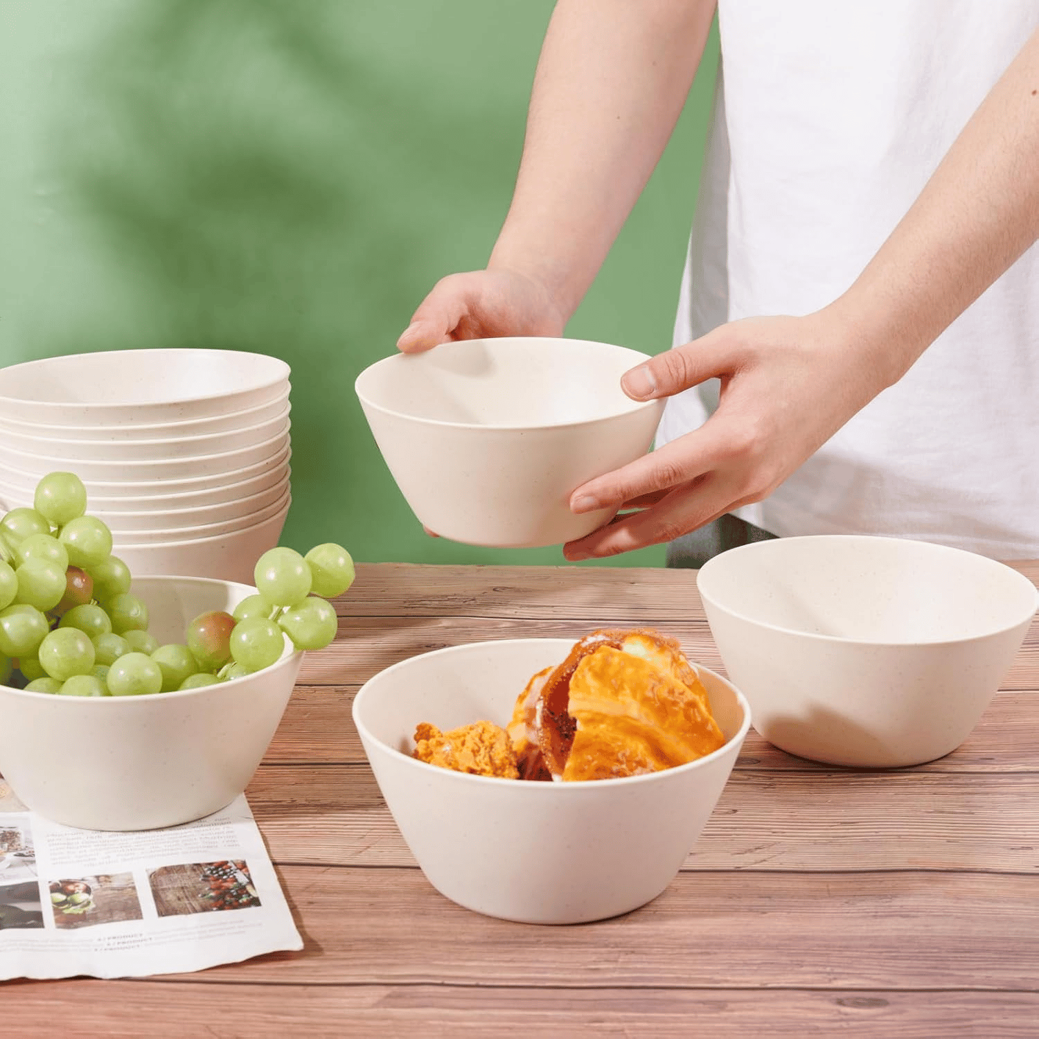 Beige Wheat Straw Bowls — view 3