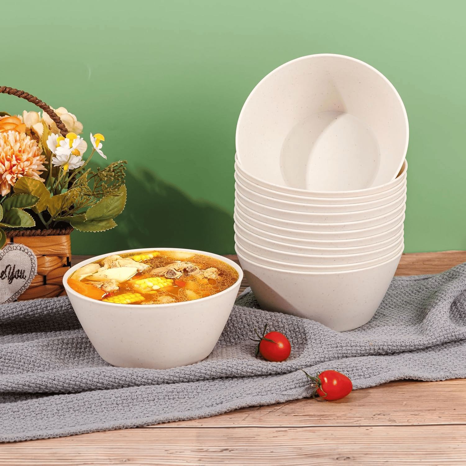 Beige Wheat Straw Bowls — view 7