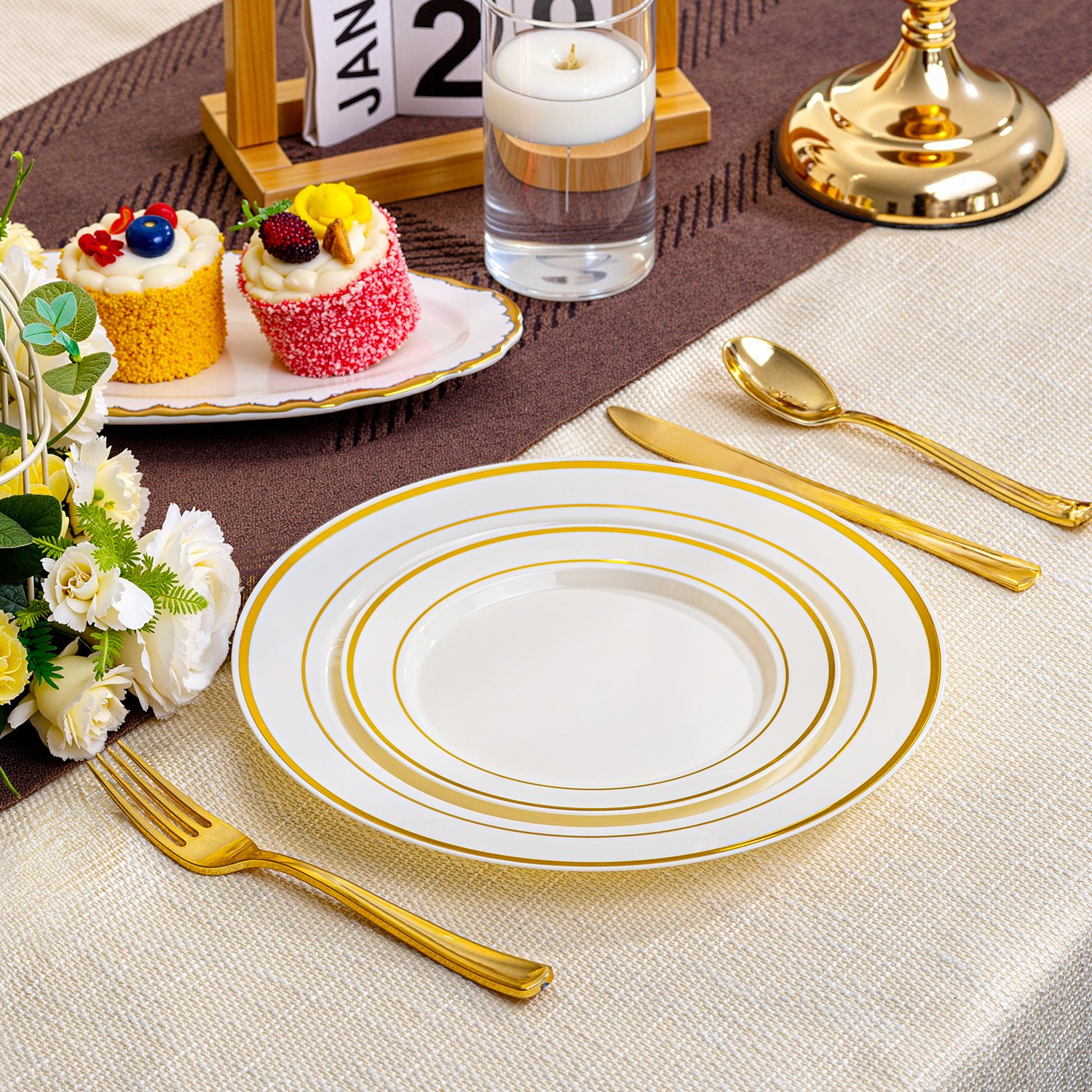 Ivory Gold Elegant Plastic Plates (200 Pieces) — view 3