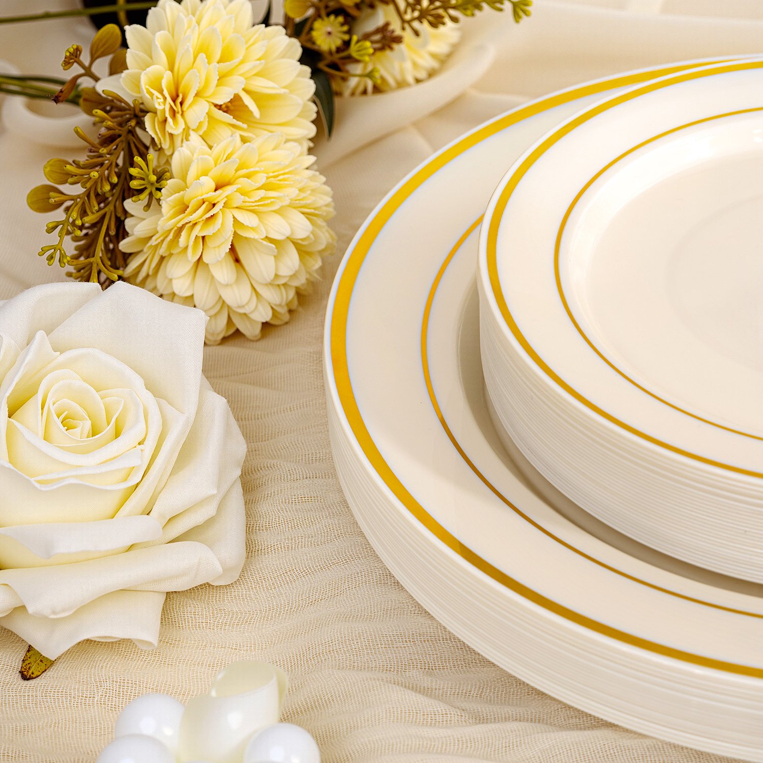 Ivory Gold Elegant Plastic Plates (200 Pieces) — view 4