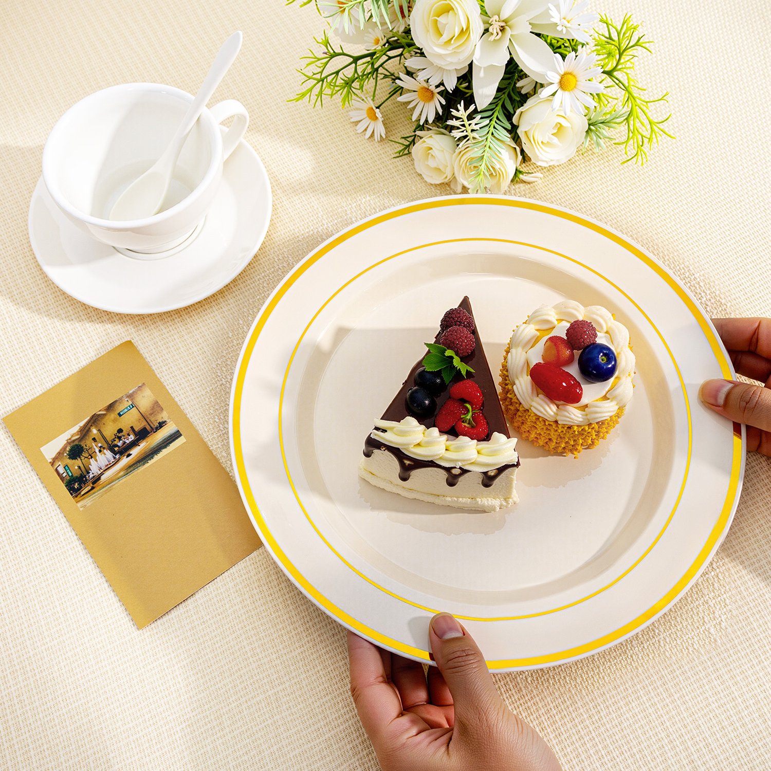 Ivory Gold Elegant Plastic Plates (200 Pieces) — view 5