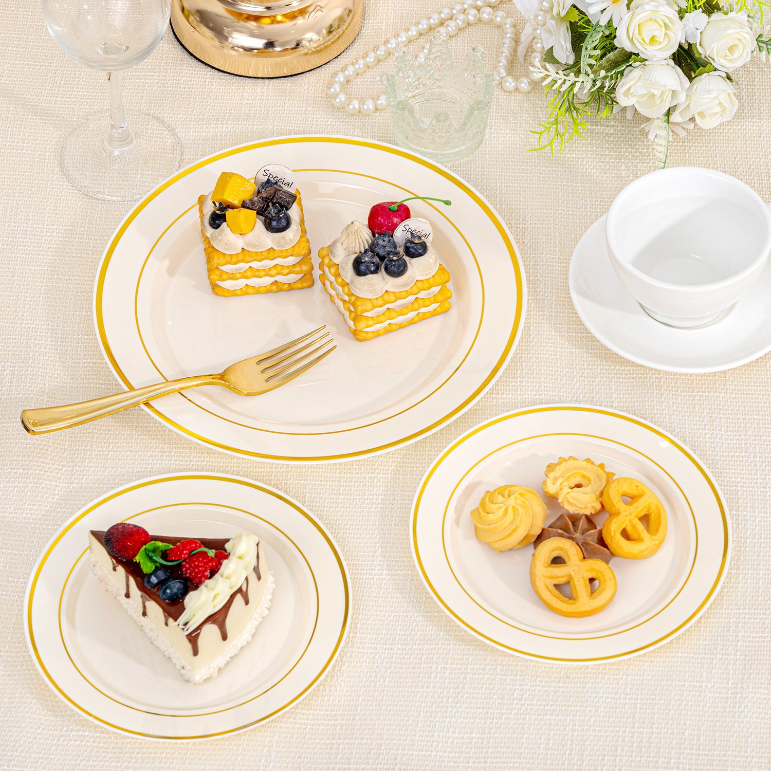 Ivory Gold Elegant Plastic Plates (200 Pieces) — view 6