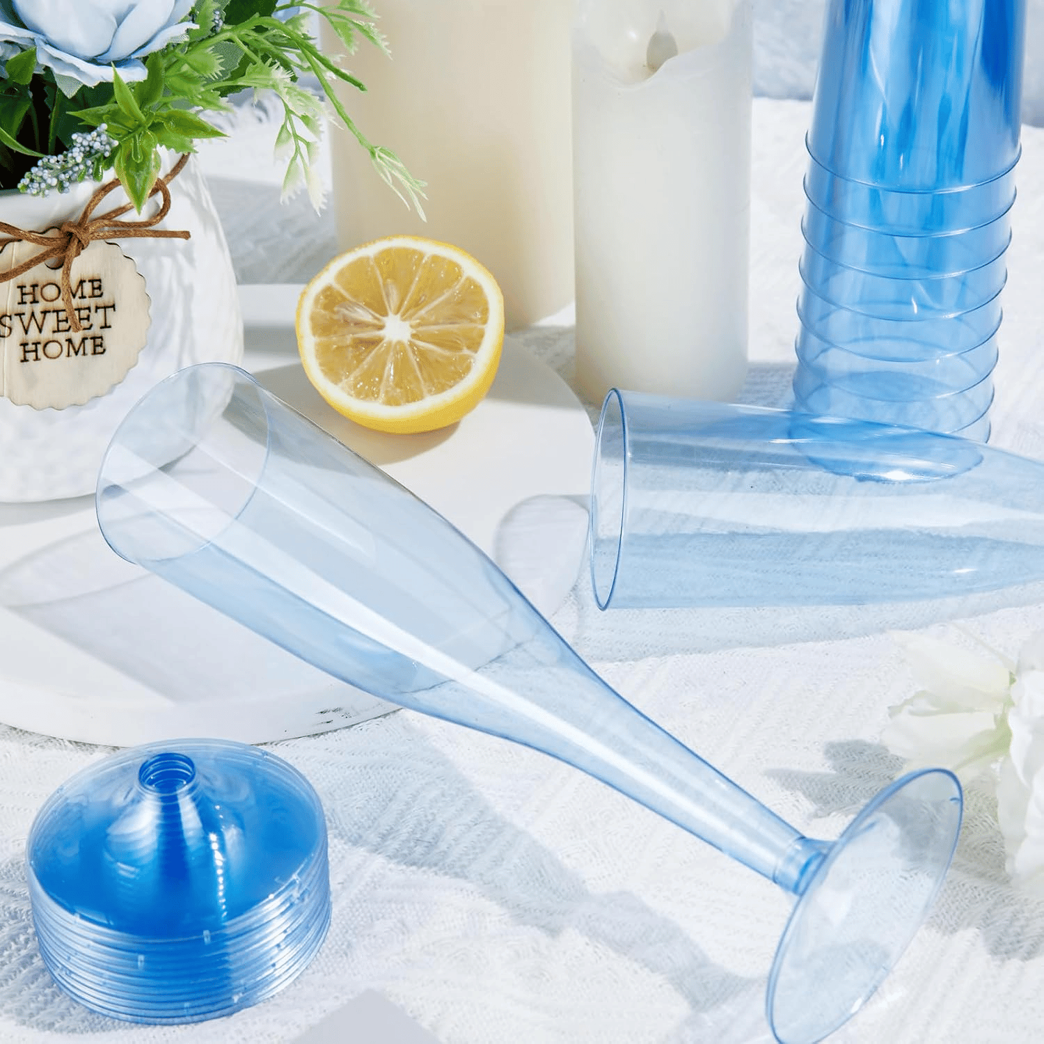 Clear Blue Plastic Champagne Flutes — view 8