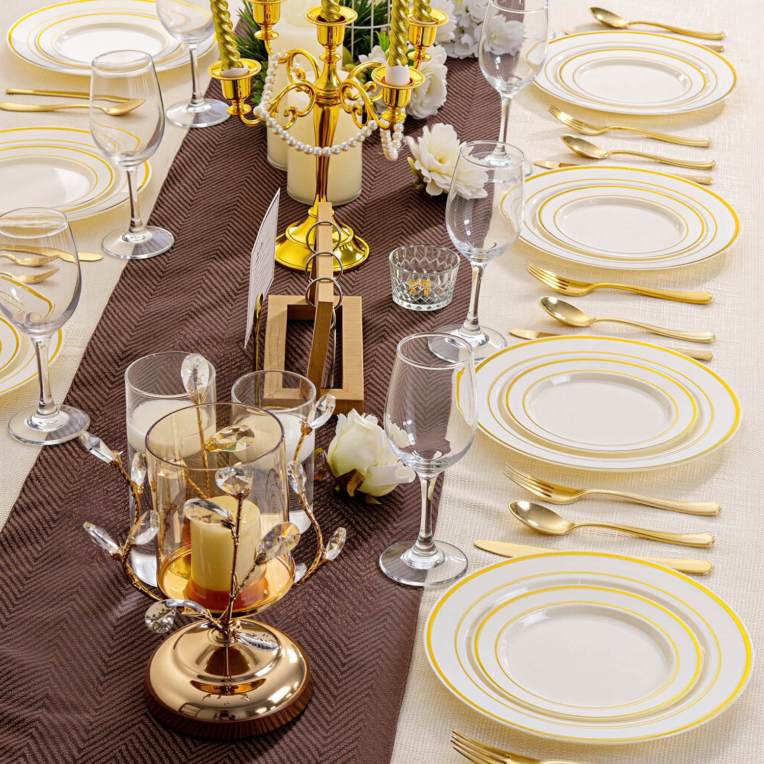 Ivory Gold Elegant Plastic Plates (200 Pieces) — view 7
